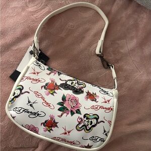 Ed Hardy White and Pink Floral Shoulder Bag
